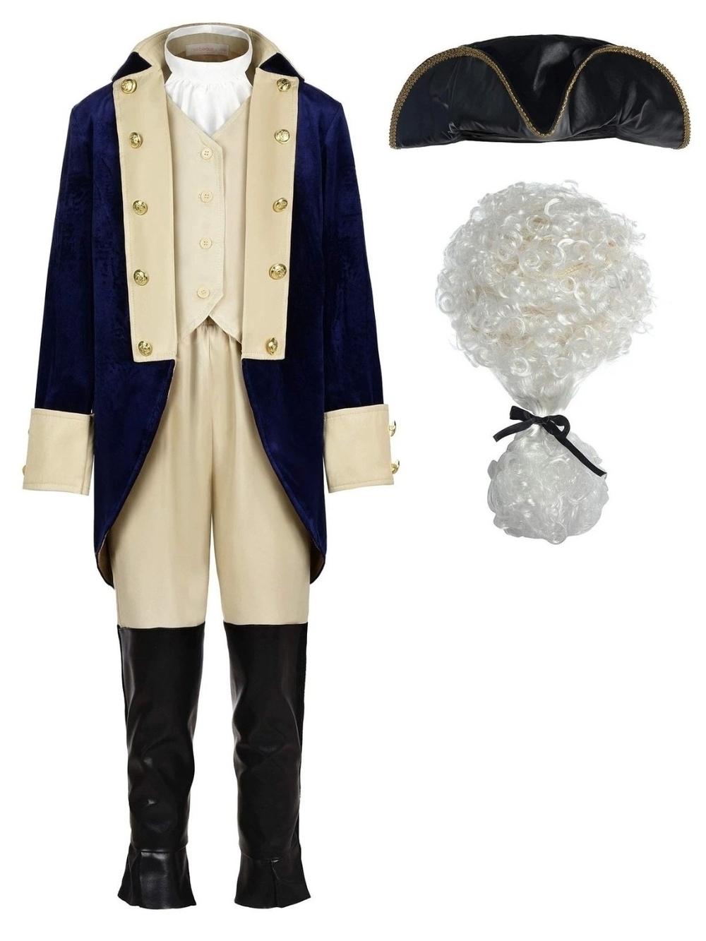 George Washington Costume Boys Hamliton American Colonial 7 Pc Apprx Sz 10, 140